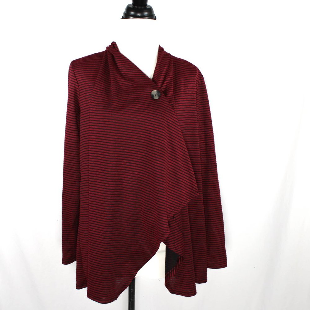 Red and Black Stripe Cardigan w/ Shawl Button Design NWT
